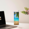 Photo of personalized beach theme tumbler beside laptop – great for remote workers or daydreamers.
